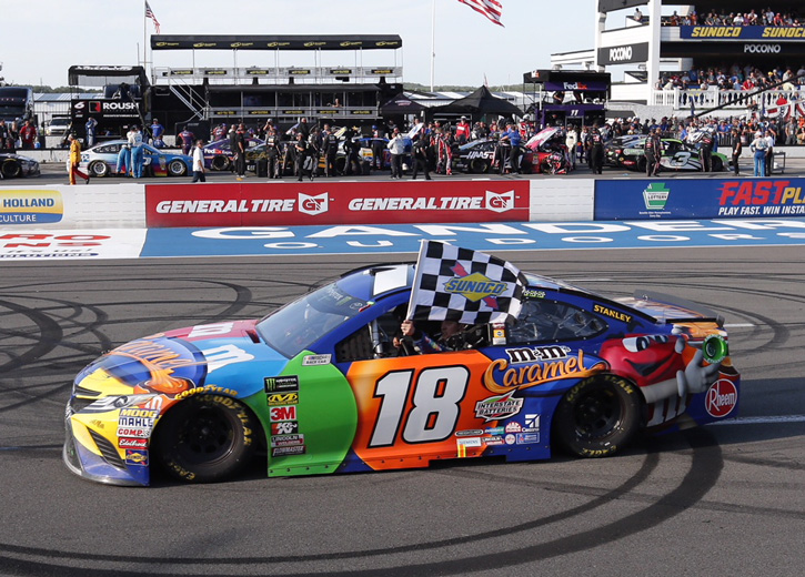 NEW 2018 KYLE BUSCH #18 POCONO RACE WIN CARAMEL M&MS 1/24 CAR 