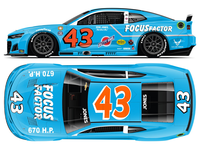 2022 Erik Jones 43 Focus Factor / Darlington NASCAR Throwback 1/24 Diecast