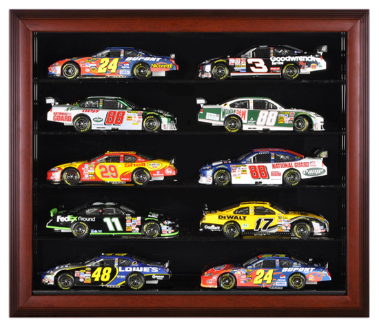10-Car 1/24 Diecast Display w/Mahogany Frame