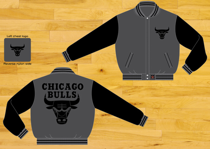 Chicago Bulls / Charcoal and Black - NBA Wool Reversible Jacket