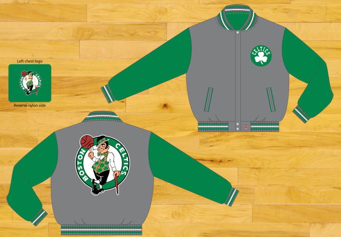 Boston Celtics / Grey and Green - NBA Wool Reversible Jacket