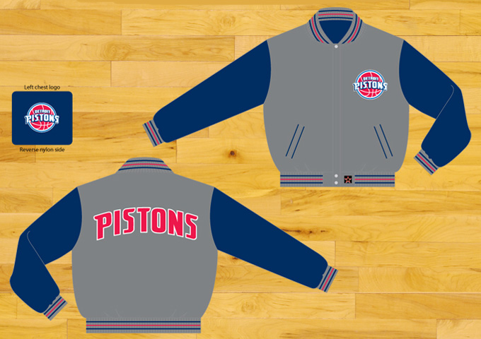 Detroit Pistons / Grey and Navy - NBA Wool Reversible Jacket