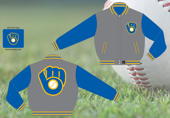 Milwaukee Brewers / Grey and Royal - MLB Wool Reversible Jacket