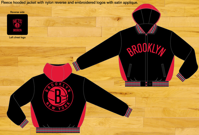 Brooklyn Nets / Black and Red - NBA Fleece Reversible Hooded Jacket