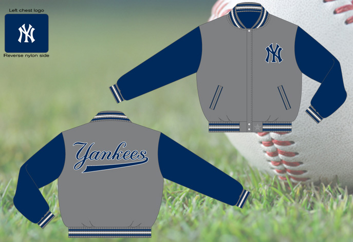New York Yankees / Grey and Navy - MLB Wool Reversible Jacket