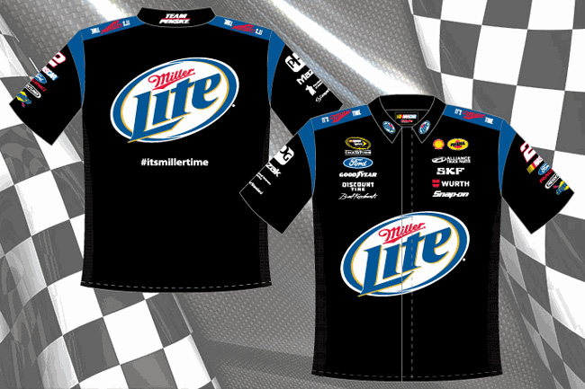 2 Brad Keselowski 14 Miller Lite Black Nascar Pit Crew Shirt