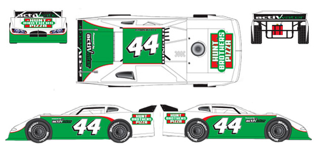 2009 A.J. Allmendinger #44 Hunt Brothers Pizza / Prelude - Dirt Late Model 1/64 Diecast
