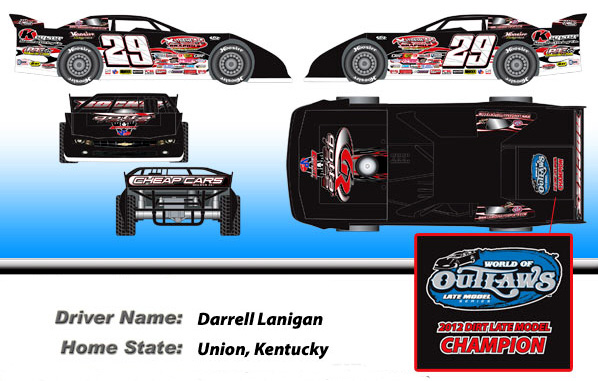 2013 Darrell Lanigan #29 World of Outlaws Champion - Late Model Diecast