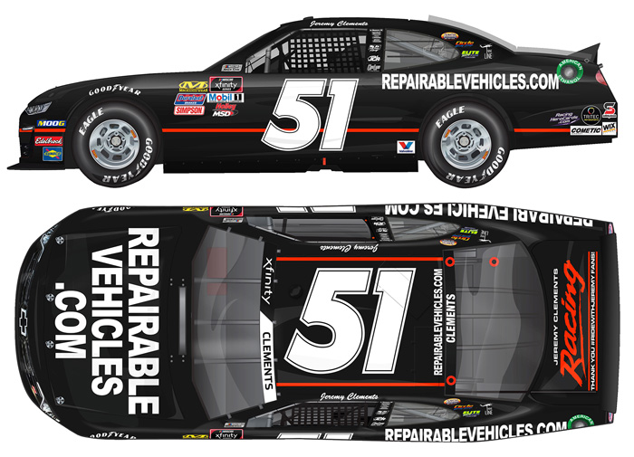 2019 Jeremy Clements #51 RepairableVehicles.com - Darlington 1/24 Diecast