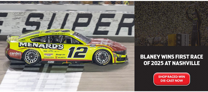2025 Ryan Blaney #12 Menards - Nashville Win / Raced Diecast, by Action Lionel