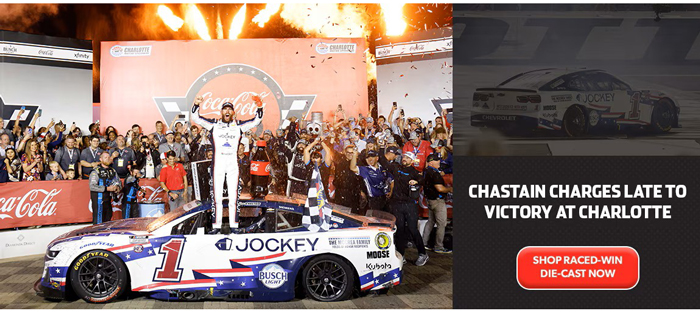 2025 Ross Chastain #1 Jockey - Charlotte Win / Raced Diecast, by Action Lionel