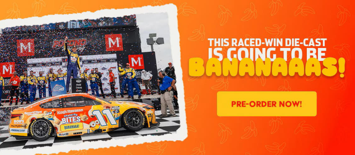 2026 Denny Hamlin #11 King's Hawaiian Shake 'Em Bites - Pocono Win / Raced Diecast, by Action Lionel Racing