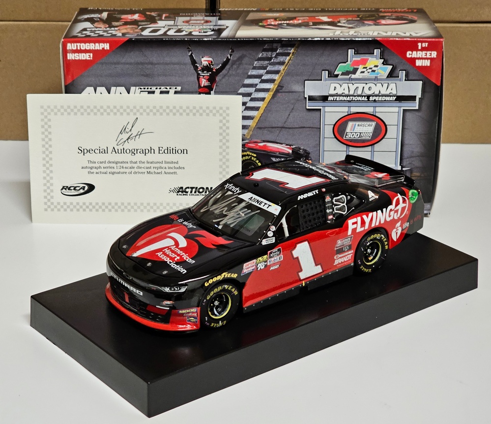 2019 Michael Annett #1 Flying J - Daytona Win / Raced Diecast - Autographed