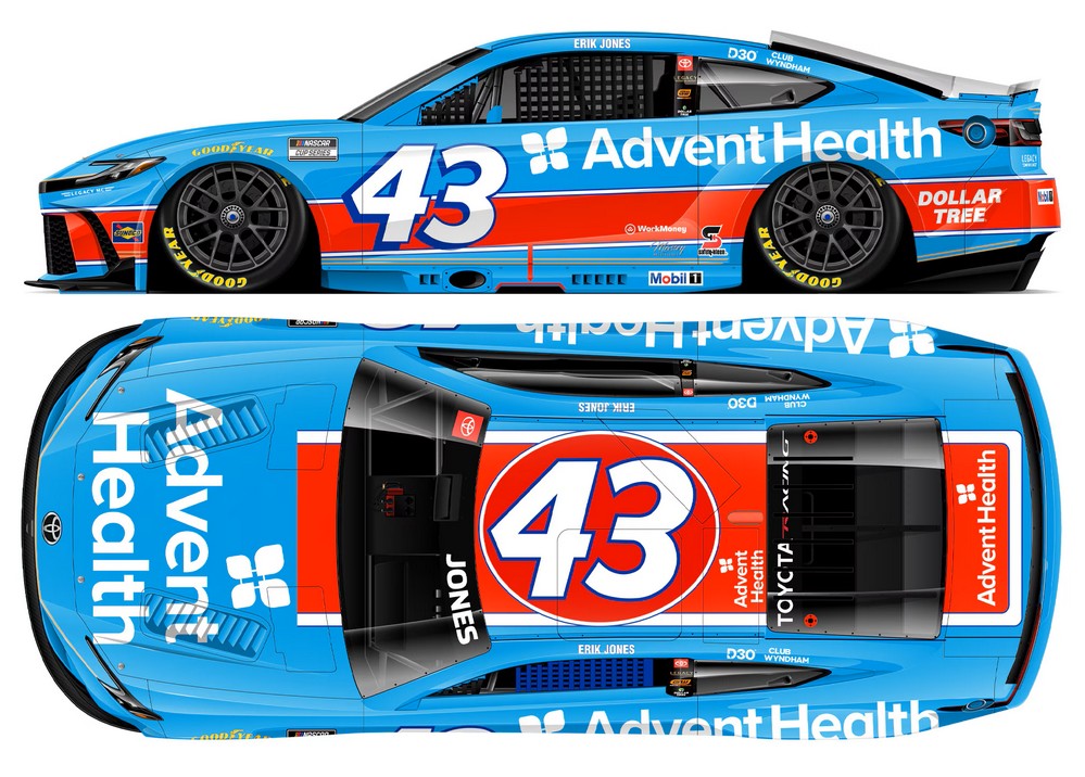 2026 Erik Jones #43 AdventHealth - Darlington Throwback 1/64 Diecast