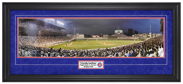 Chicago Cubs / Night Game Wrigley Field (Suede) - Framed Panoramic